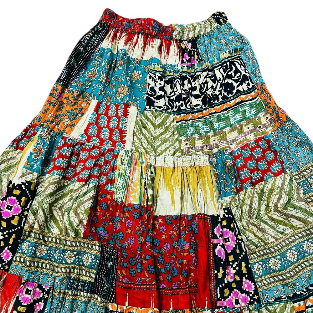 Catalog Classics Tiered Patchwork Maxi Skirt Cott… - image 3